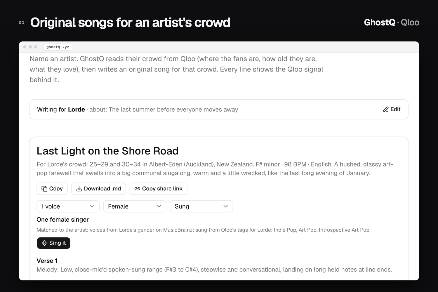 Original songs for an artist's crowd
